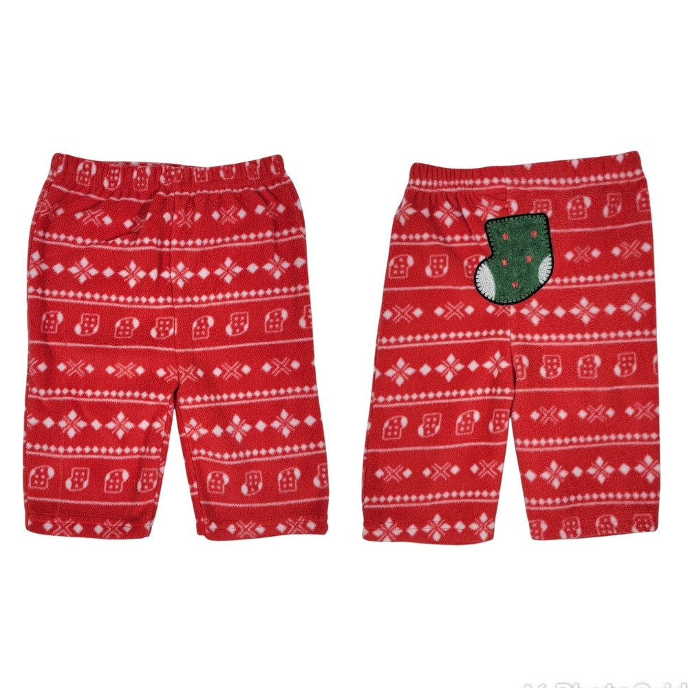 Baby Bon Bebe Christmas Pants Boys Sz 3/6M Red White Fleece Stocking Holiday